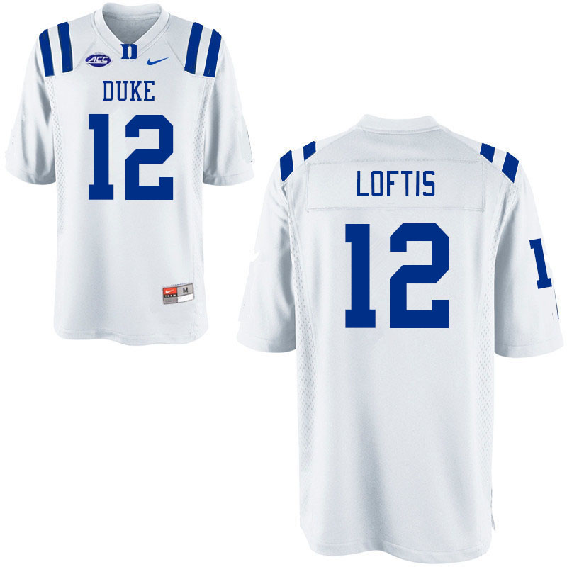 Men #12 Grayson Loftis Duke Blue Devils College Football Jerseys Stitched-White